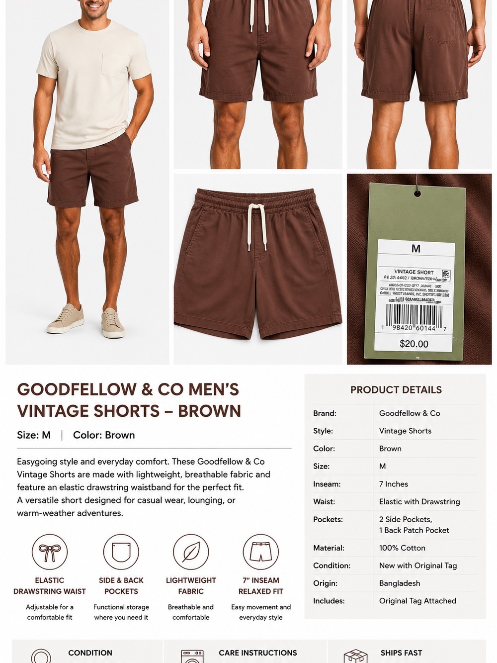 Goodfellow & Co Brown Men’s Casual Drawstring Shorts